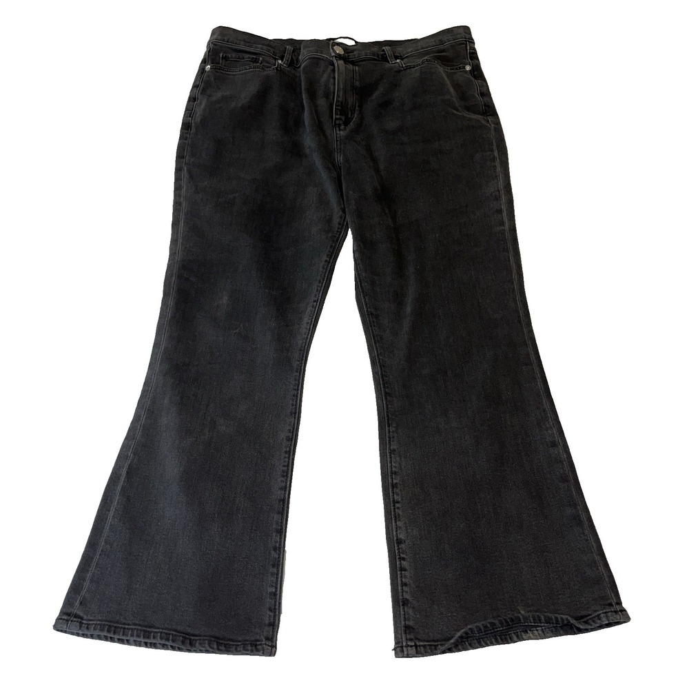 Loft High Rise Flare Crop Black Jeans 14 Stretch Baggy Denim Women's